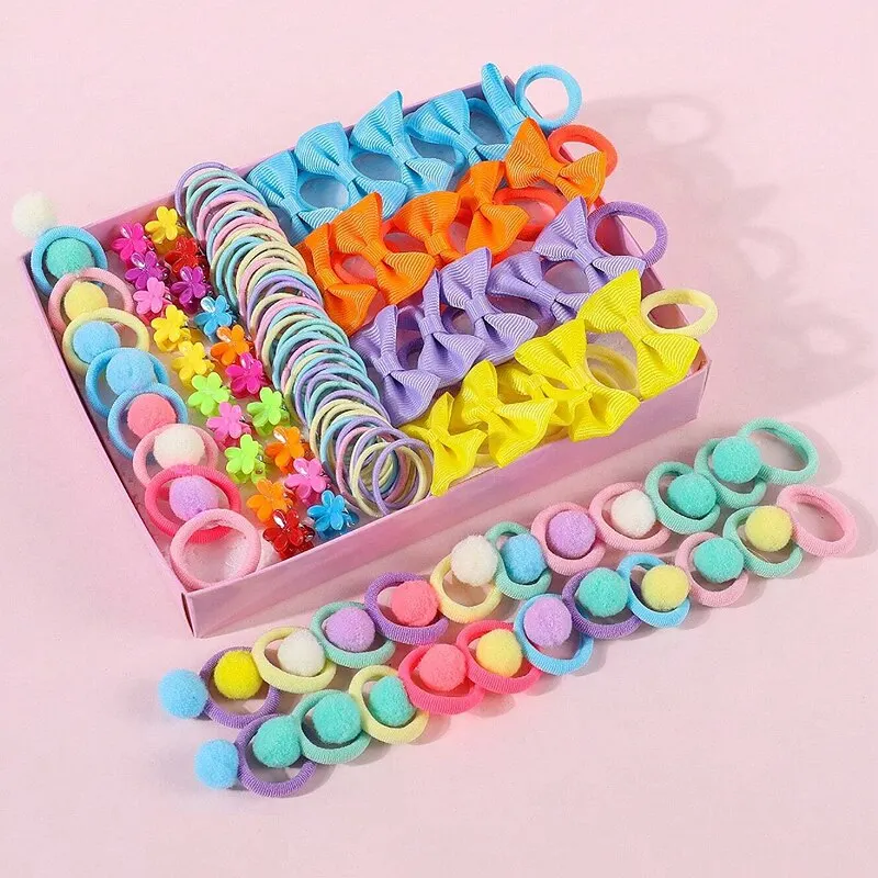 Hair Accessories 120PCS Set For Girls Bowknot Hair Band Children Ponytail Holder Ties Kids Elastic Rubber Bands