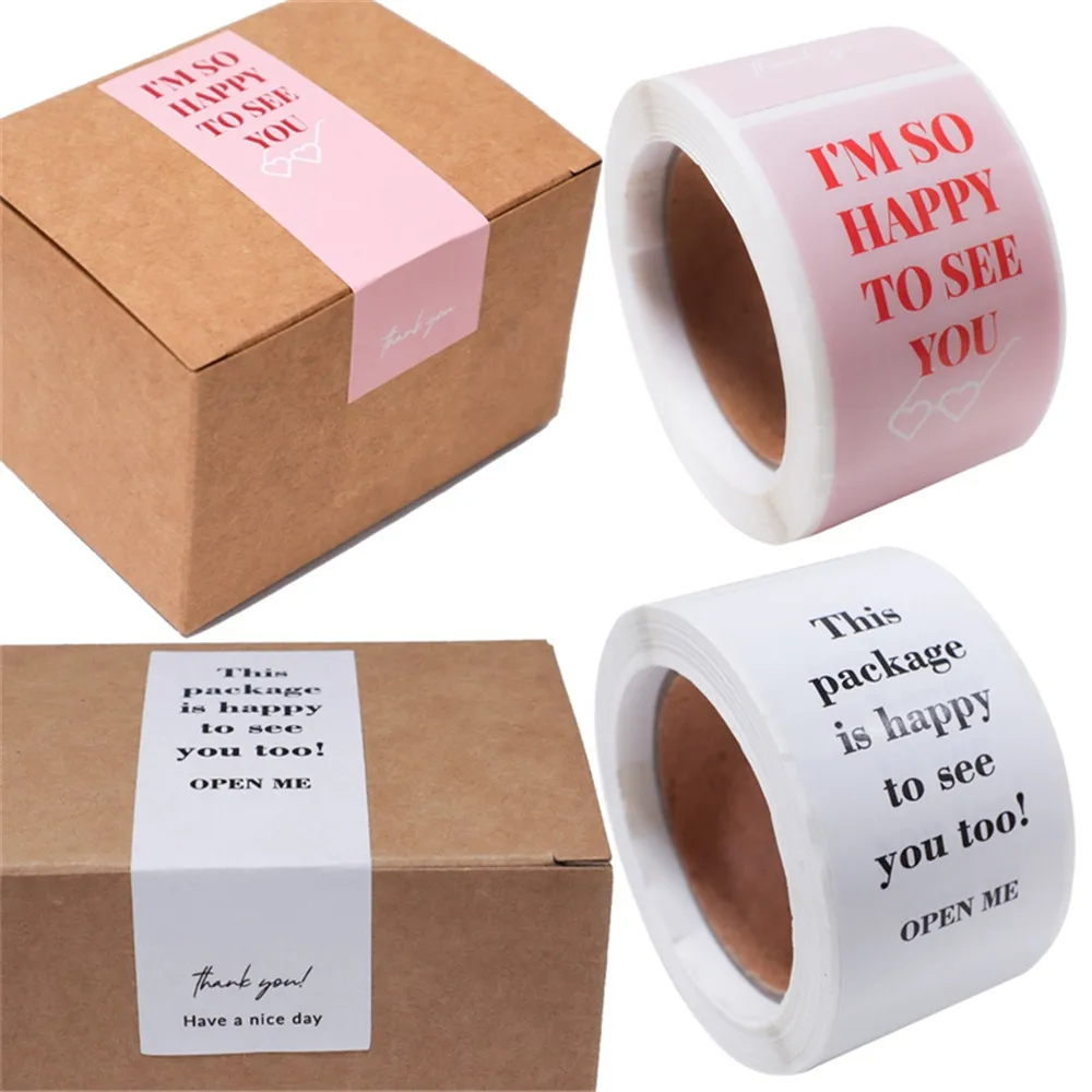 100pcs/roll Thank You Stickers Seal Labels This Package Is Happy To See You Too Stickers Small Business Gift Box Packaging Decor