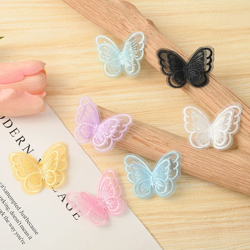 Organza Butterfly Accessories 20PCS/Lot Double Layer Colourful Organza Butterfly Patch DIY Tulle Fabric Butterfly Headdress Sticker Accessories