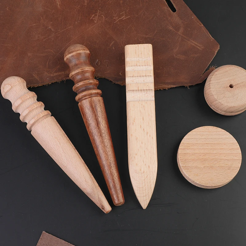 KRABALL Wooden Round Burnishing Edge Leather Edge Slicking Round Grinding Rod for Polished Leather Craft Working Tool