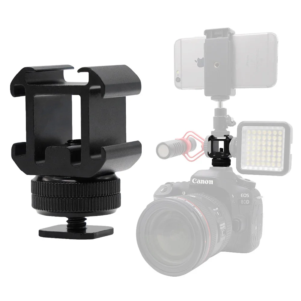 Aluminium Camera Hot Shoe Mount Adapter Video Triple Cold Shoe Bracket ...