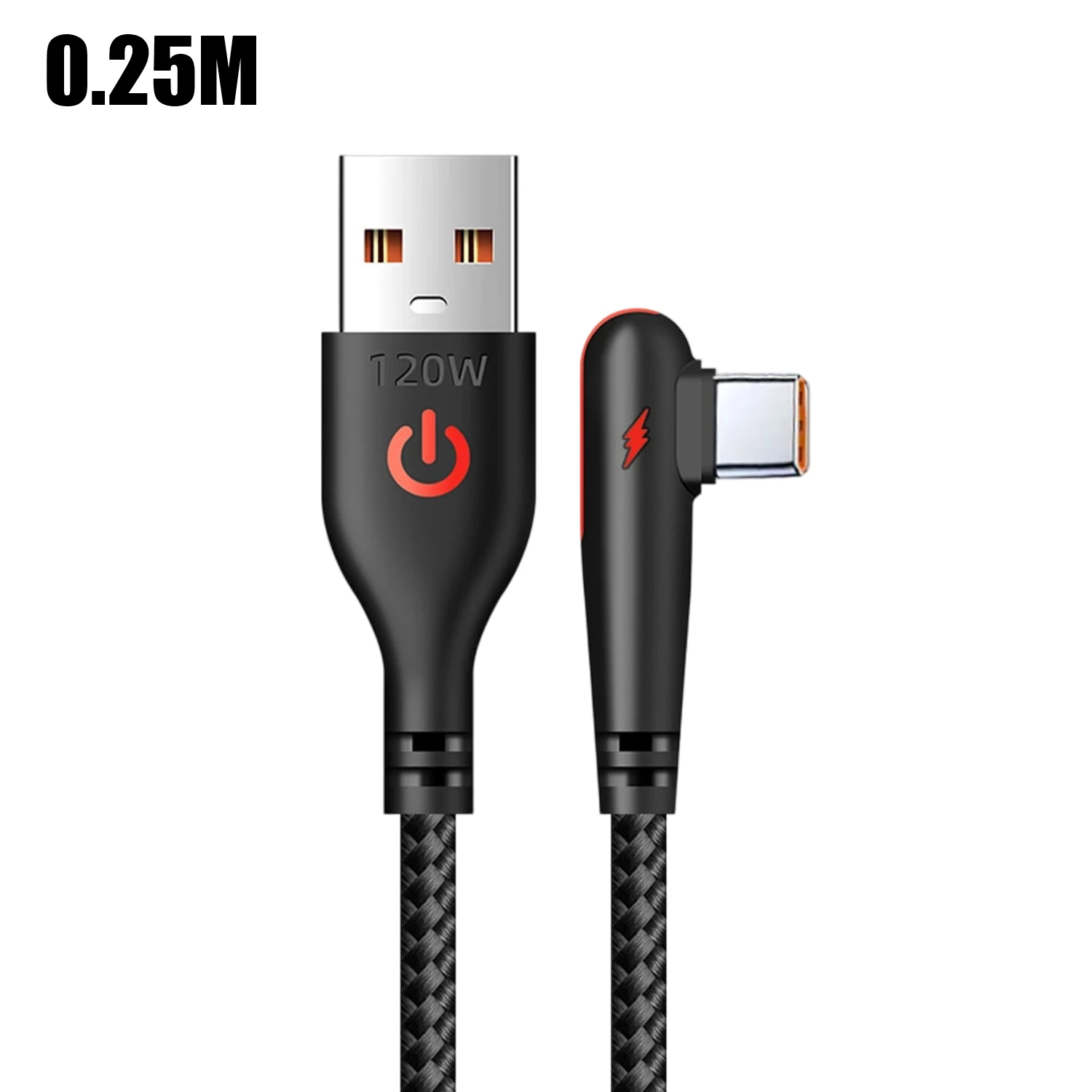 USB Type C 90 Degree Elbow Charger Cable - 120W Quick Charging Nylon Braided Cord
