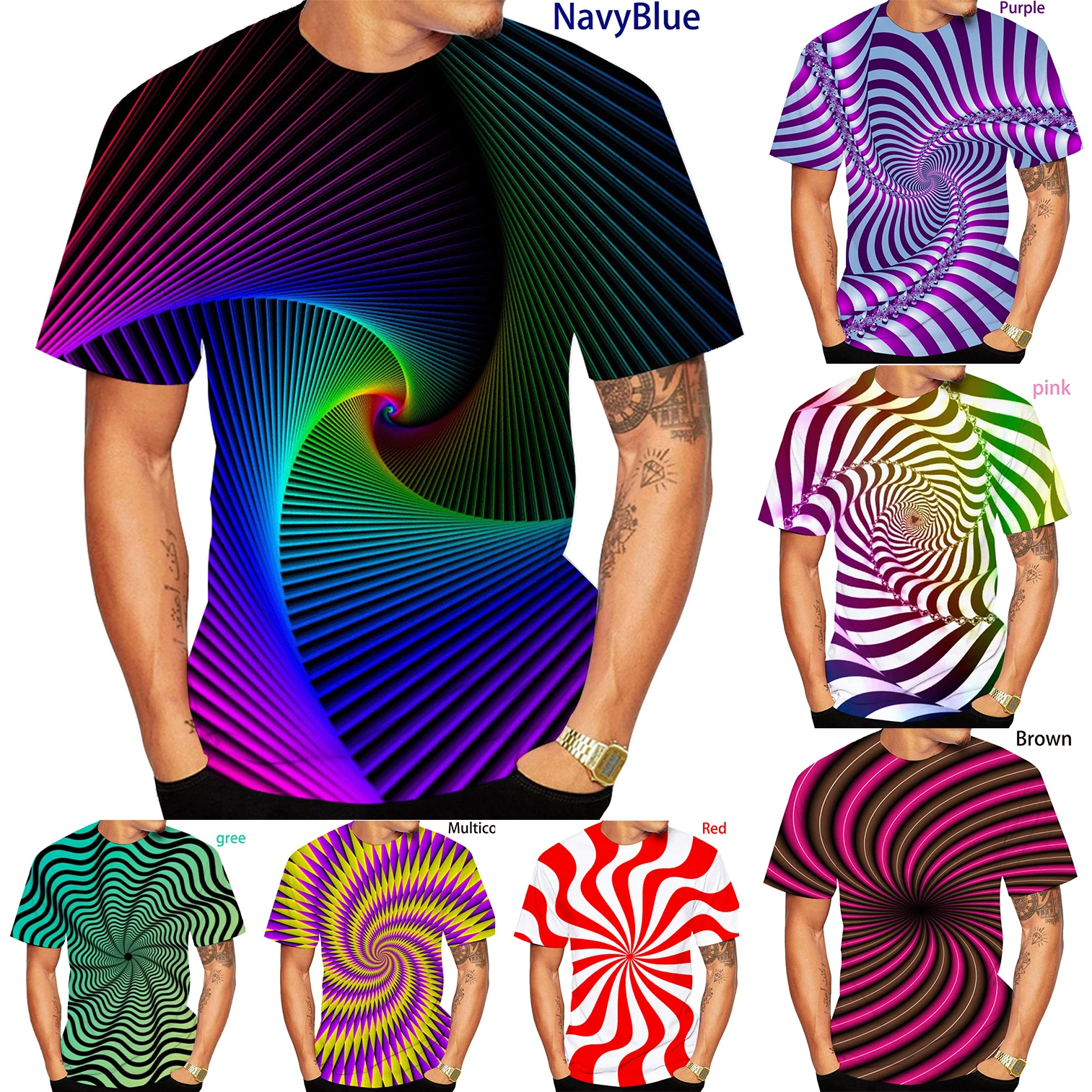 

Newest Fashion 3D Printing Vertigo Hypnotic TShirt Cool Short Sleeved Tees Men/Women Pullover Tops Hot Rainbow Summer T Shirt