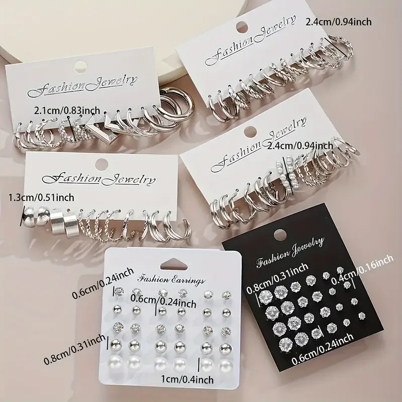 102 Pcs New Elegant Jewelry Sets Vintage Minimalist Rhinestone Pearl Geometric Stud Earrings Fashion Jewelry Gifts 2025 (No Box)