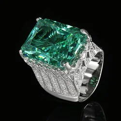Elegant Paraiba Green Tourmaline Lab Diamond Ring for Women - Retro Gemstone Party Jewelry Gift (Green)
