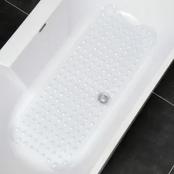 Luxurious Non-Slip Extra Large Bath Mat with Drainage and Suction Cups, Machine Washable - 100x40cm(40x16in) (Clear White)
