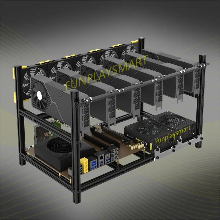 Funplaysmart V4D Pro 5/6-GPU アルミニウム採掘ケース、積み重ね可能な暗号通貨マイニングフレーム、オープンFunplaysmart  v4c 6-gpuアルミニウムマイニングケース、積み重ね可能なマイナーフレーム、ファンブラケット付きのオープンピットリグラック、etherum (ethなど  ...