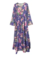 Plus size  Europe and the United States cross-border  spring and autumn hot sale printed pocket V-neck long sleeve dres - Image 6