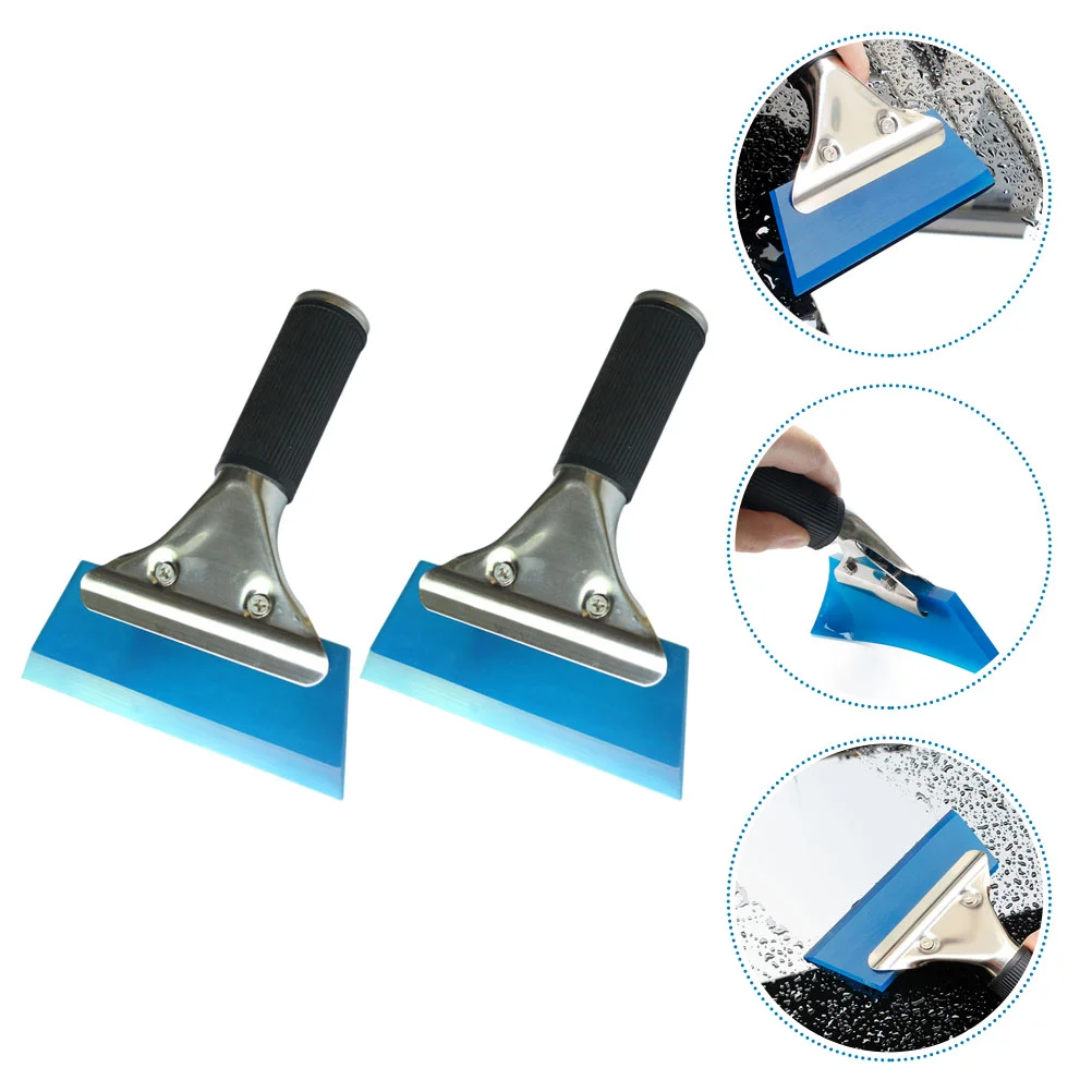 Rubber Scraper Car Film Sticker Tool Snow Scraper Razor Blade Glass Cleaner Automotive Accessories Stainless Steel Handle 2pcs