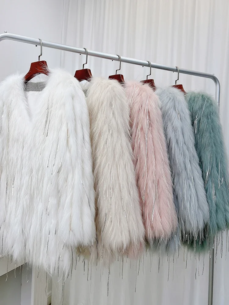 Winter Raccoon Fur Coat Female Fox Fur Medium Long Fashion Young Jackets Knitted Thick Warm Fur High Street Women's Clothing 1Pc