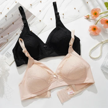 Pregnant Women's Large Size Lace Edge Nursing Bra Without Steel Ring Support Soft Skin-Friendly Sexy Gathered Underwear Bra