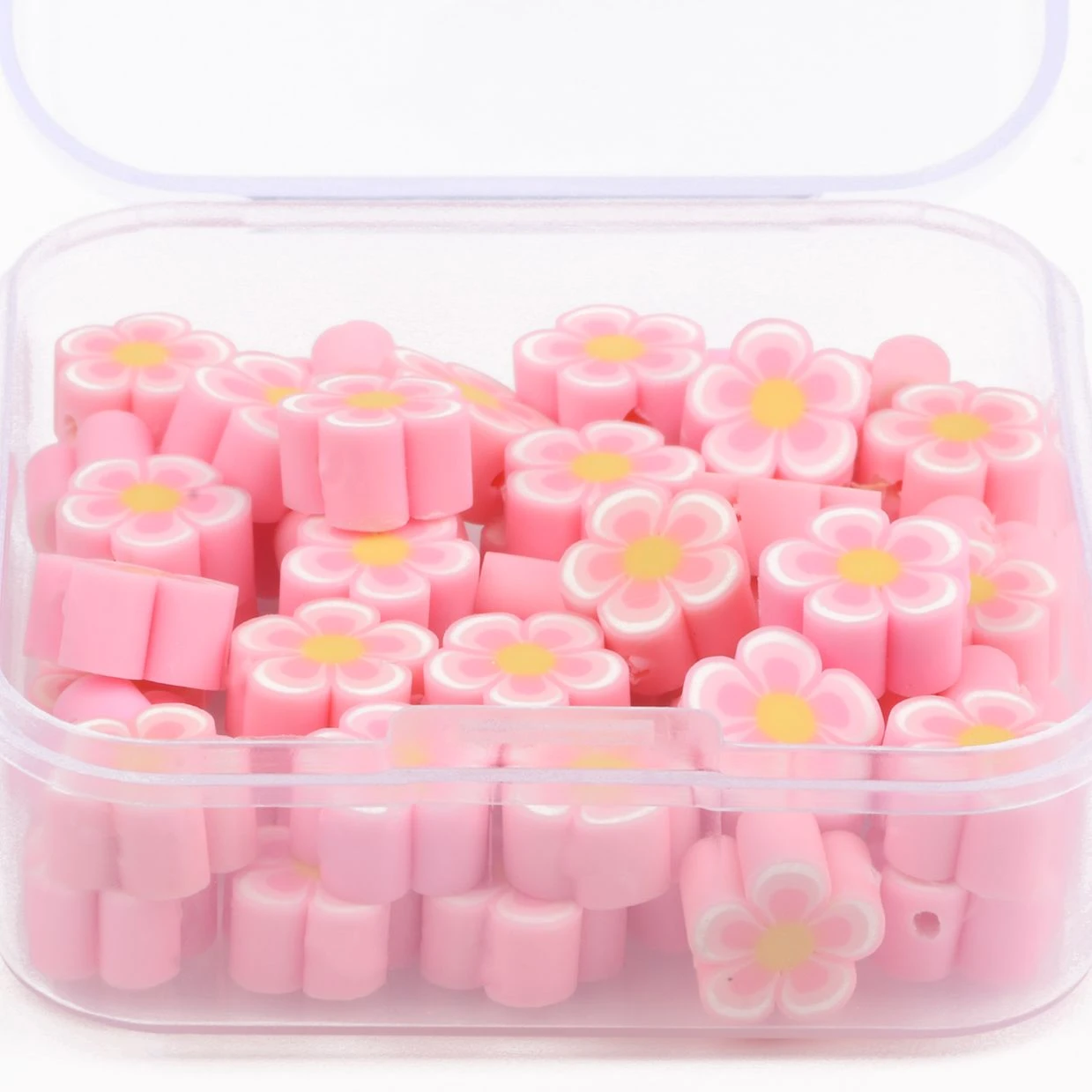 Wholesale 50pcs/box Pink Flower Beads Polymer Clay Loose Spacer Beads