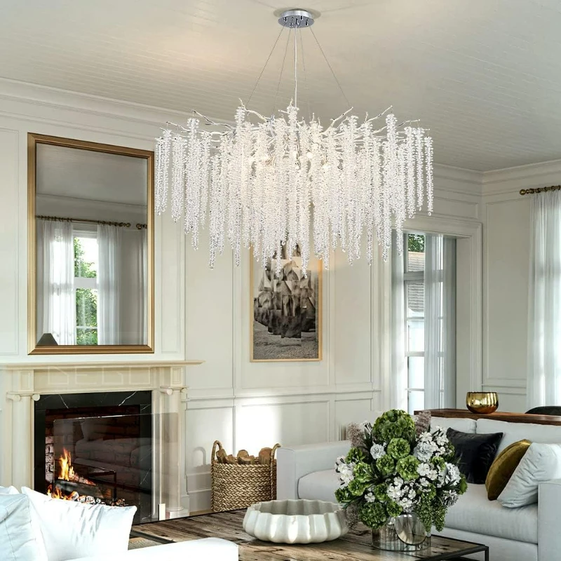 Modern Silver Chandelier Light Fixtures D39.4 inches Luxury Crystal Chandelier Lighting Large Kitchen Light Fixtures For