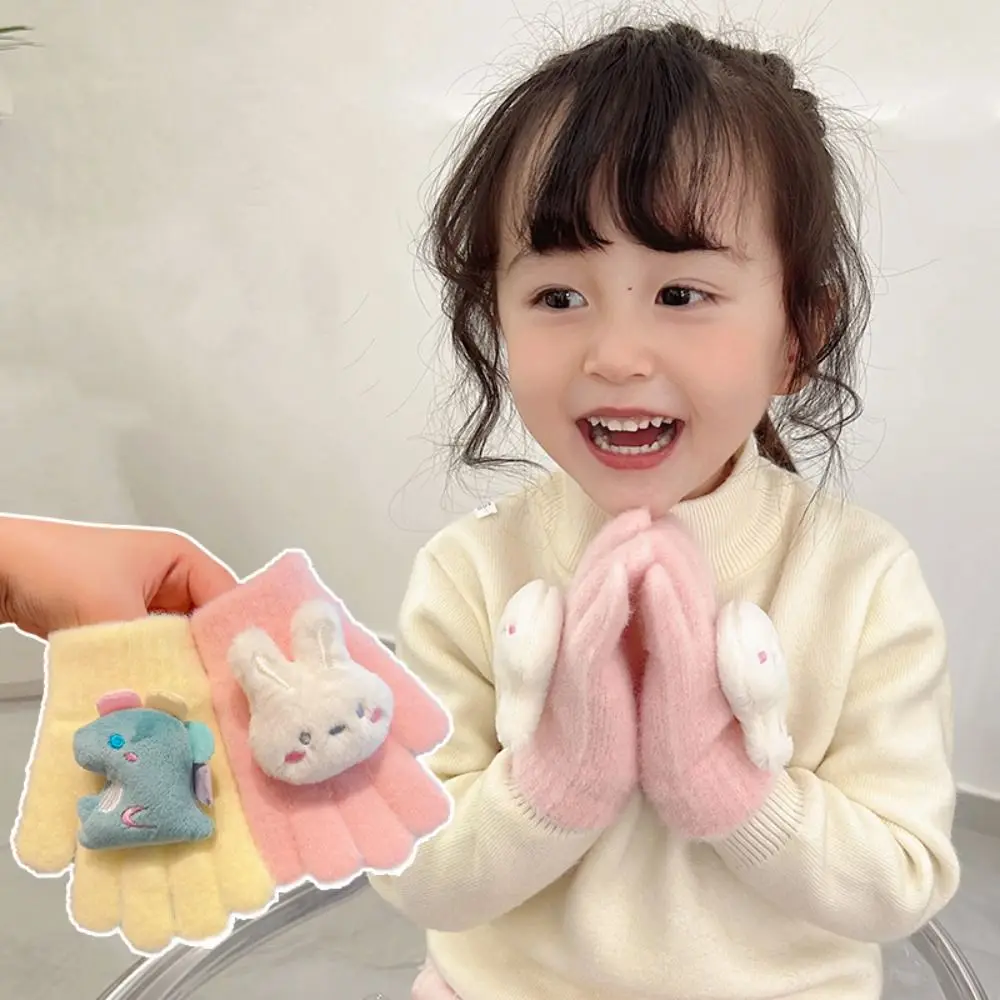 3-8 Years Rabbit Baby Mittens Knitted Children Boys Girls Winter Cartoon Animal Kids Gloves Warm Gloves Cycling Skiing