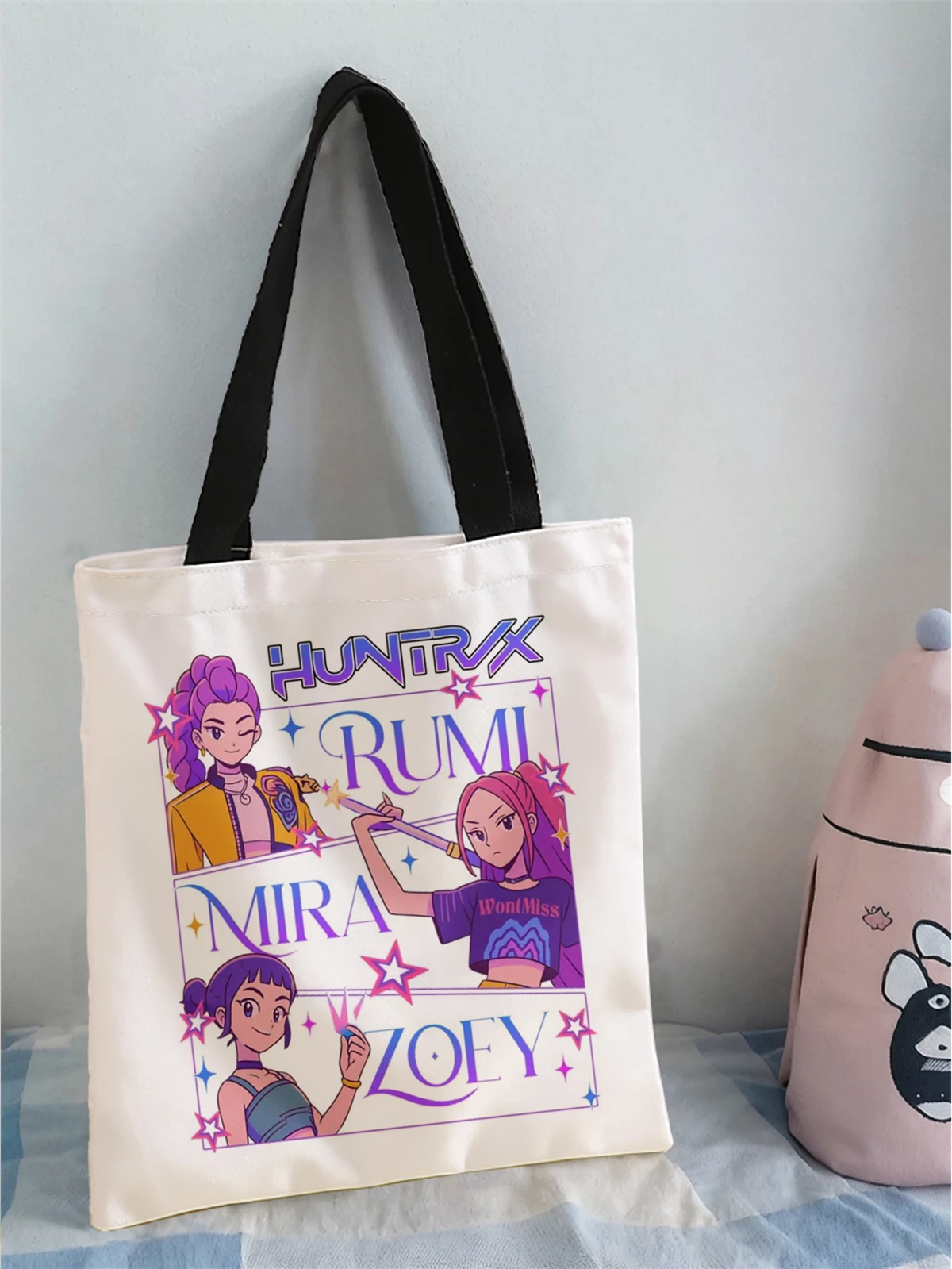 Cartoon printed casual handbag, reusable fashionable backpack, multifunctional handbag, canvas shopping bag