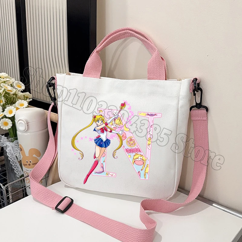 Chic Sailor Moon Crossbody Canvas Bag for Women - Cute Personalized Letter Handbag and Travel Pouch