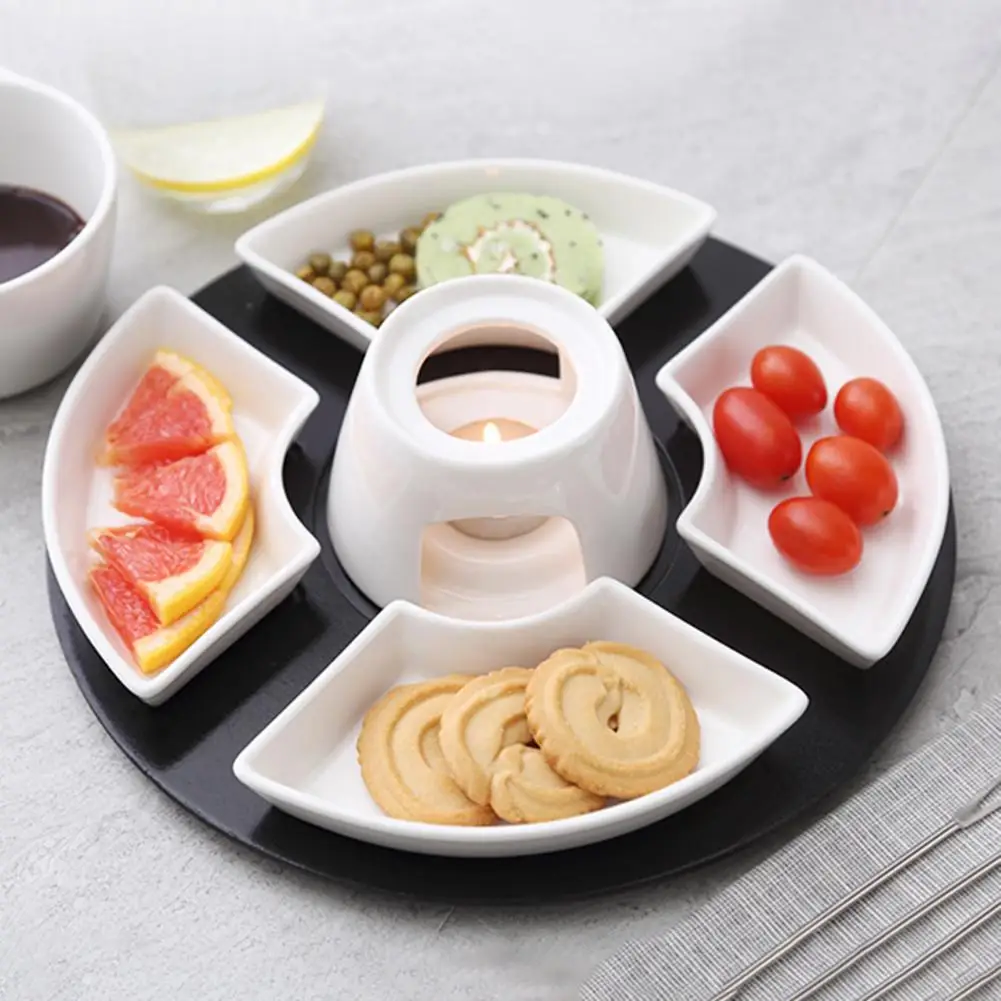 Chocolate Fondue Set Elegant Ceramic Fondue Butter Warmer Set for Chocolate Cheese Caramel High-temperature