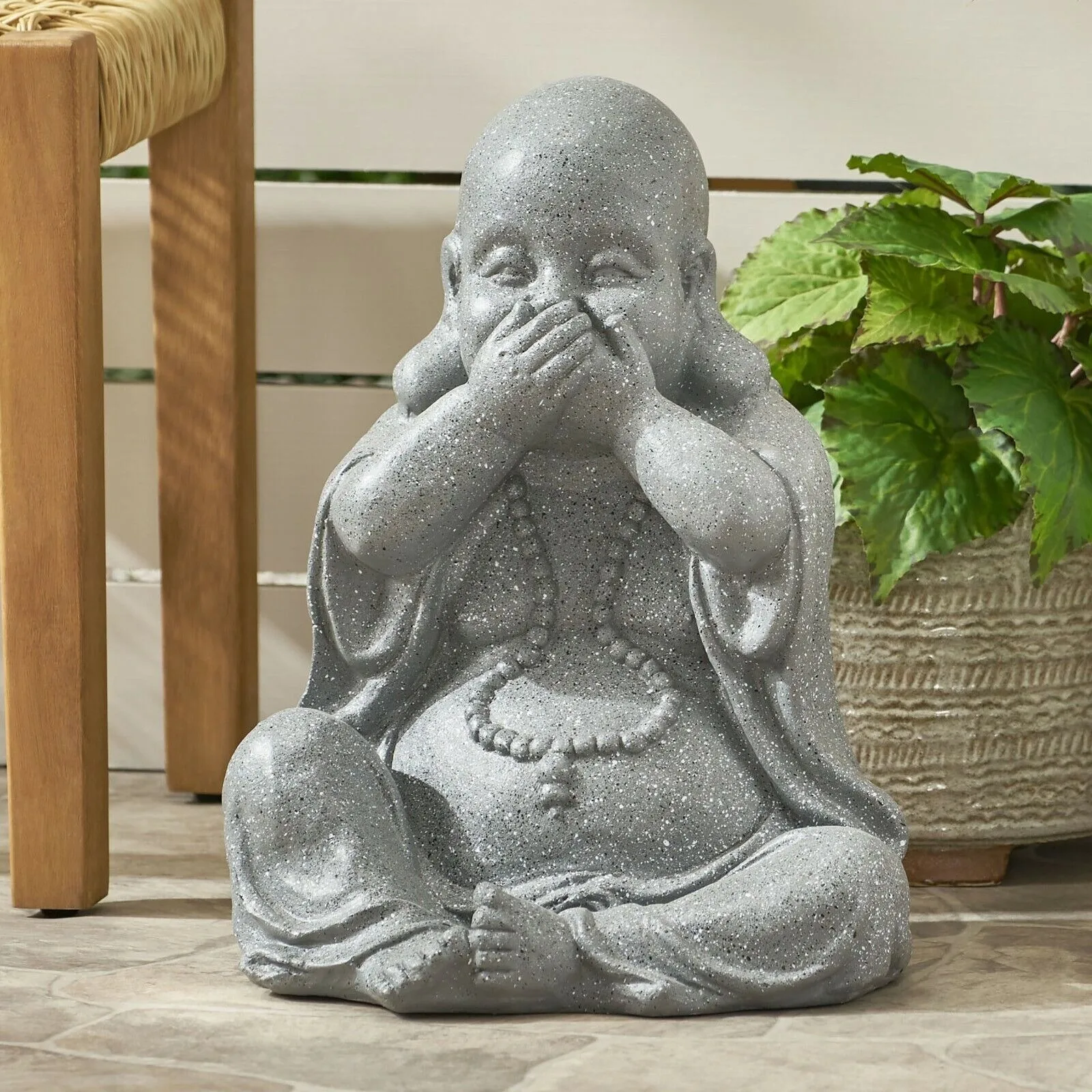 

Conneau Outdoor Speak No Evil Monk Garden Statue, Stone Grey-