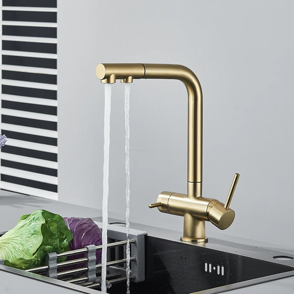 Description Picture 3 of itemUythner Waterfilter Kitchen Faucet Dual Handles Deck Mounted Pull Out Mixer Tap 360 Degree Rotation Water Purification Crane
