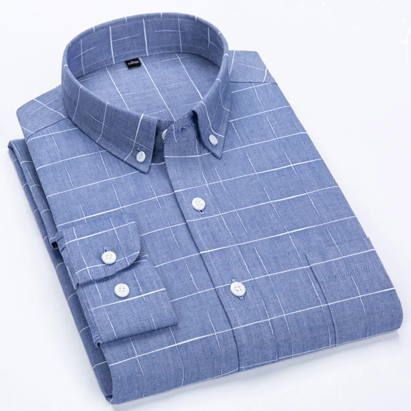 100% Cotton Pure Color Striped / Plaid Longsleeve Shirt for Men Dress Shirts Oxford Business Oversized Button Up Shirt 8XL 7XL