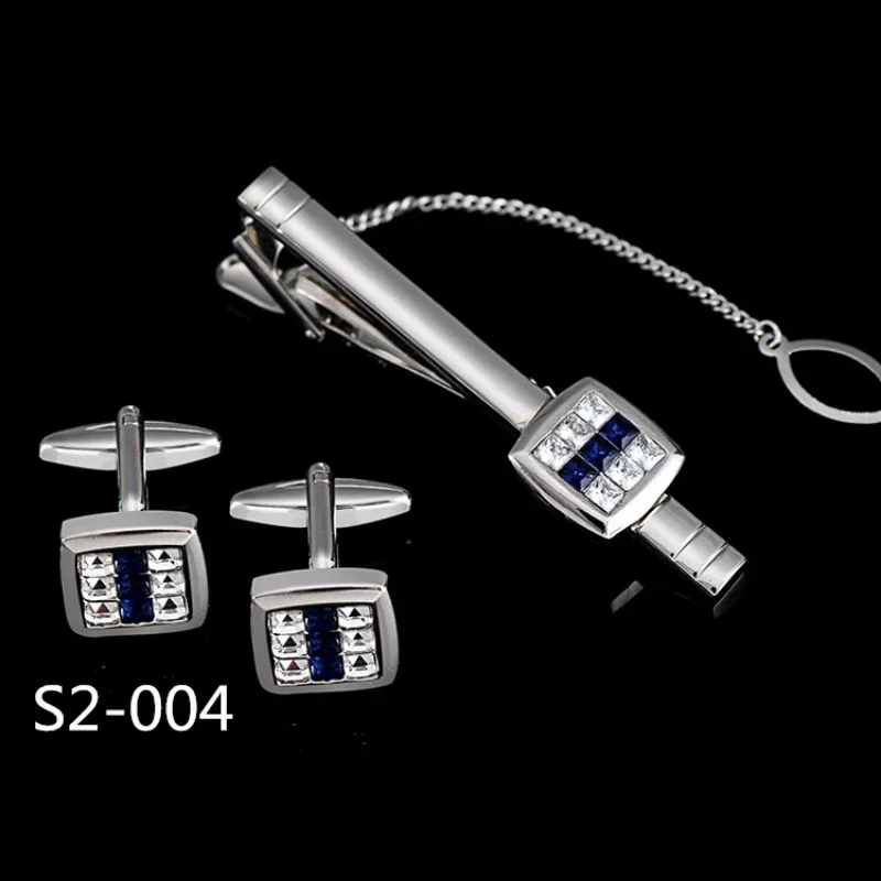 Luxury  Shirt Cufflinks Chain Tie Clip 3-piece Suit Fashionable Party Business Wedding  Jewelry Accessories  Men's Collar Clips