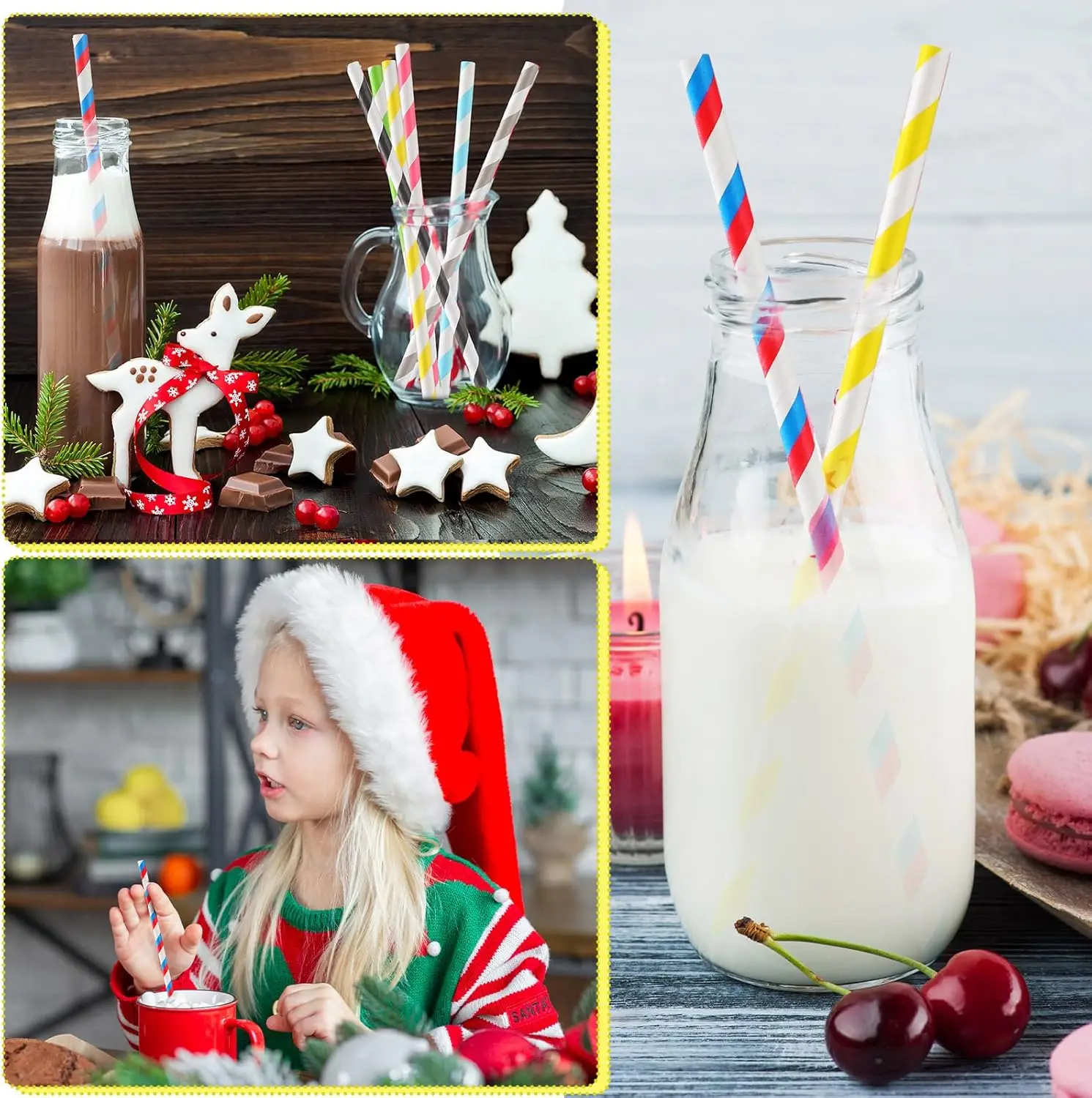 Bulk Colored Paper Straws – 7.87" disposable striped straws for juice, milkshakes, cock... - SKU DPS22331 - UGI Packaging