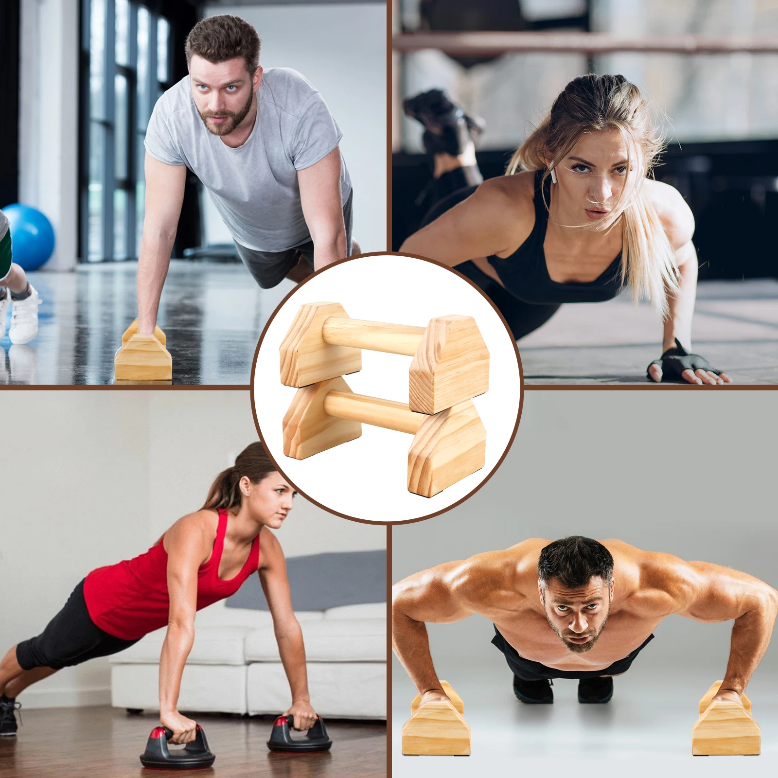 Wooden Push-Up Bar Stands Exercise Non-Slip Parallettes Handle Stands Calisthenics Fitness Equipment Home Strength Training