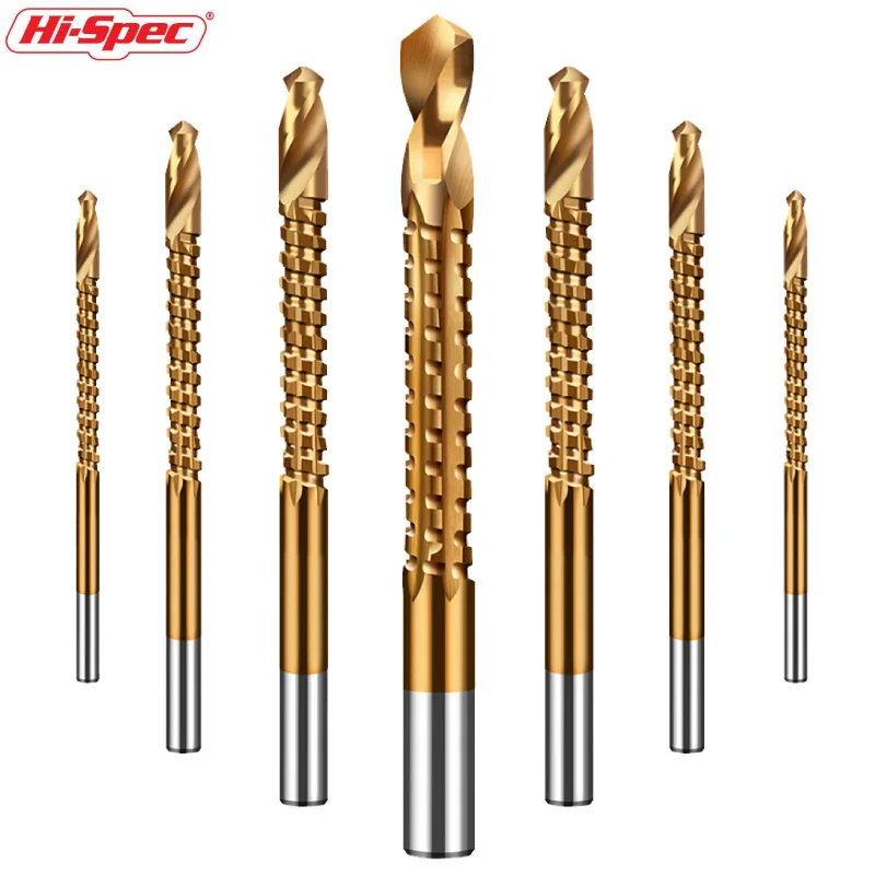 6pc Drill Bit Set HSS Steel Titanium Coated Twist Drill Bit Woodworking Tool for Wood Cutting Drilling Polishing Household drill