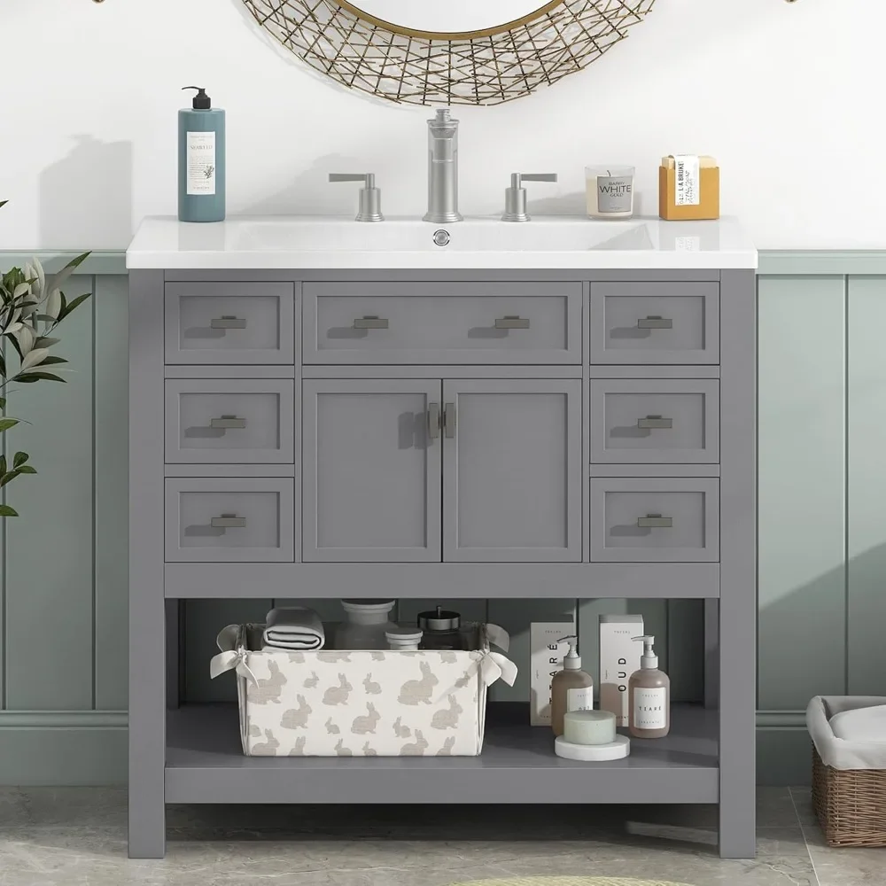 36" Bathroom Vanity with Sink, Bathroom Storage Cabinet with Soft Closing Doors and 6 Dovetail Drawers, Modern Vanities