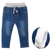 2024 Winter Children's Jeans Boys and Girls' Solid color Plush Warm Elastic Belt Jeans Infant  Elastic Denim Pants1-6Y