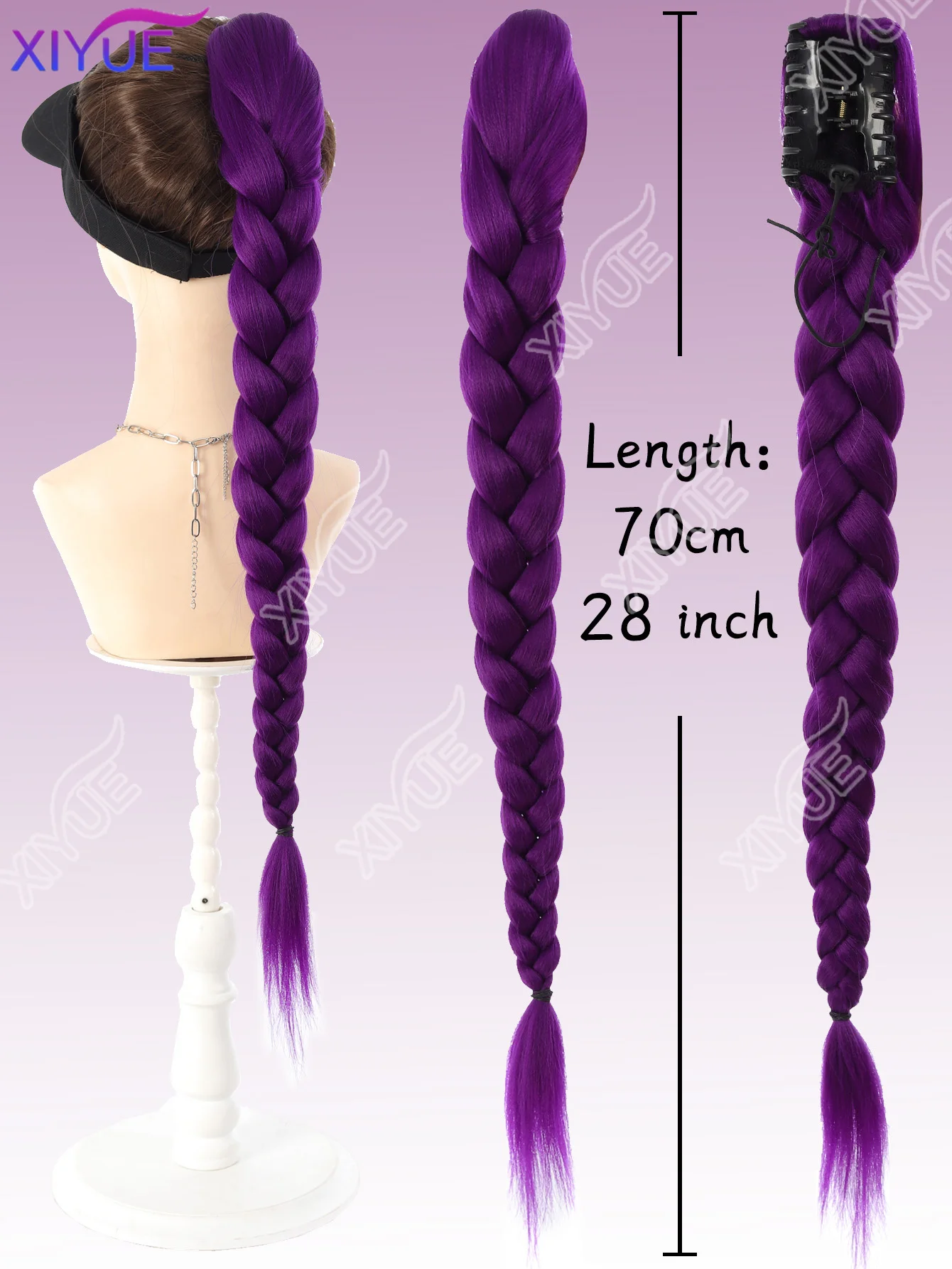 XIYUE 28inch Long Braided Purple Hair Ponytail Extensions Hairstyle Claw Clip Hair Wig for woman for Chritmas Theme Party Hair