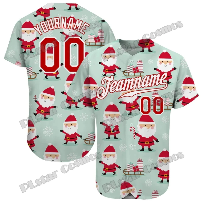 Green Red-White Merry Christmas Custom Pattern 3D Printed Fashion Men's Baseball Jersey Casual Hip Hop Baseball Shirt BQW14