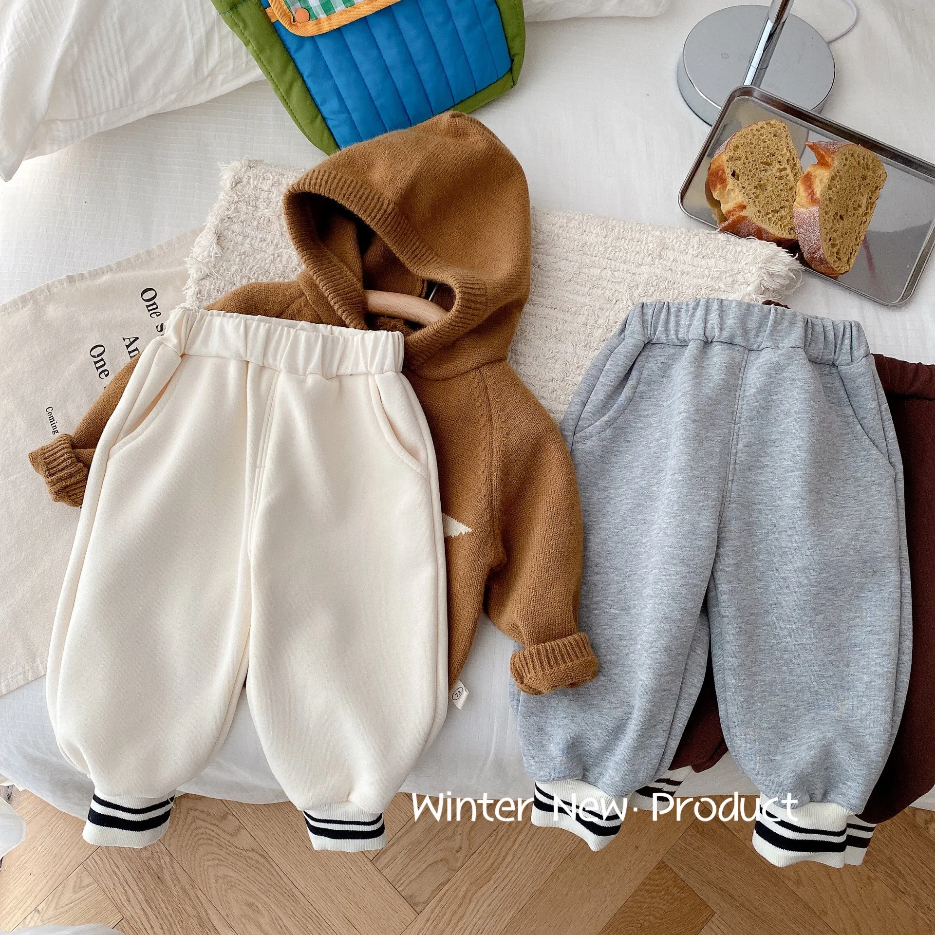

2023 Winter Girls Boys Casual Thick Warm Fleece Trousers Baby Kids Children Sports Pant Three Colors