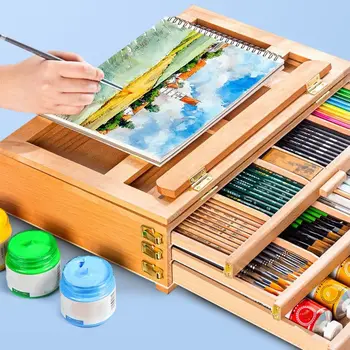 Cavalletto da tavolo regolabile in legno di faggio Pittura a olio professionale Scatola da cavalletto per pittura artistica Scatola da viaggio pieghevole multifunzione per schizzi