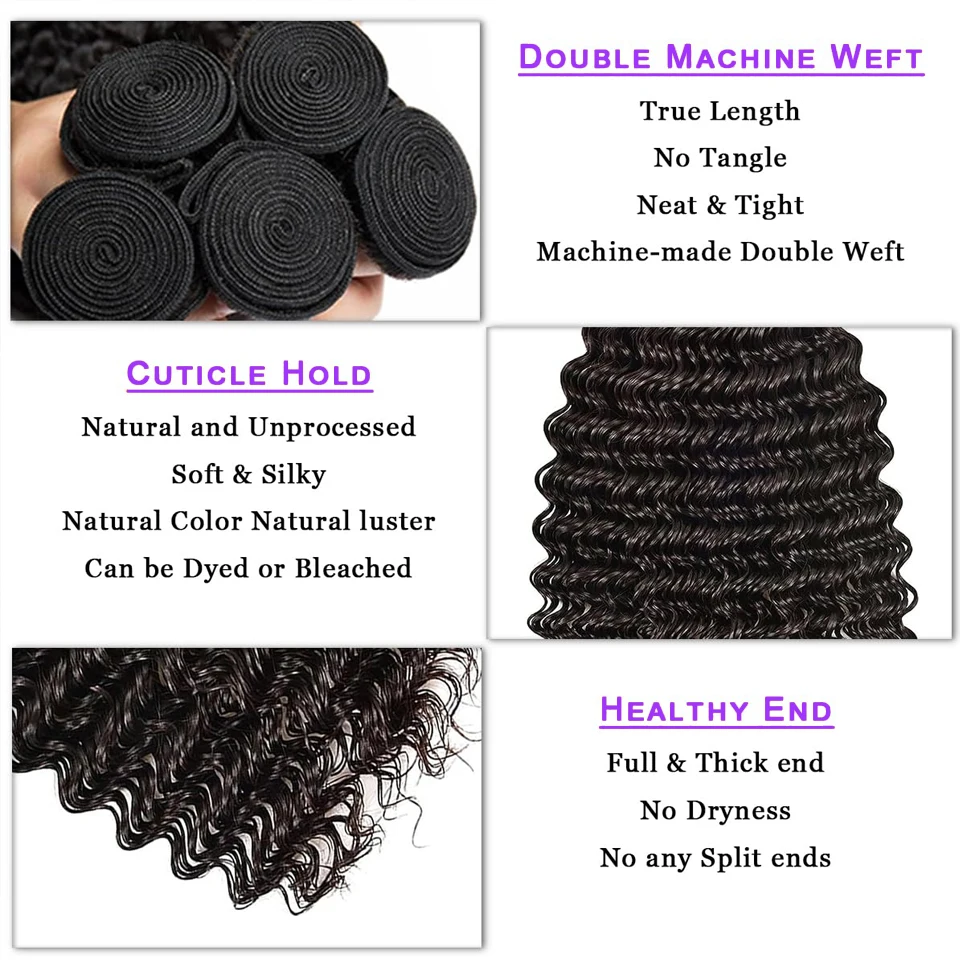 Deep Wave Human Hair Bundles With 13x4 HD Lace Frontal With Extensions Brazilian Weave 3 Bundles With Frontal for Women