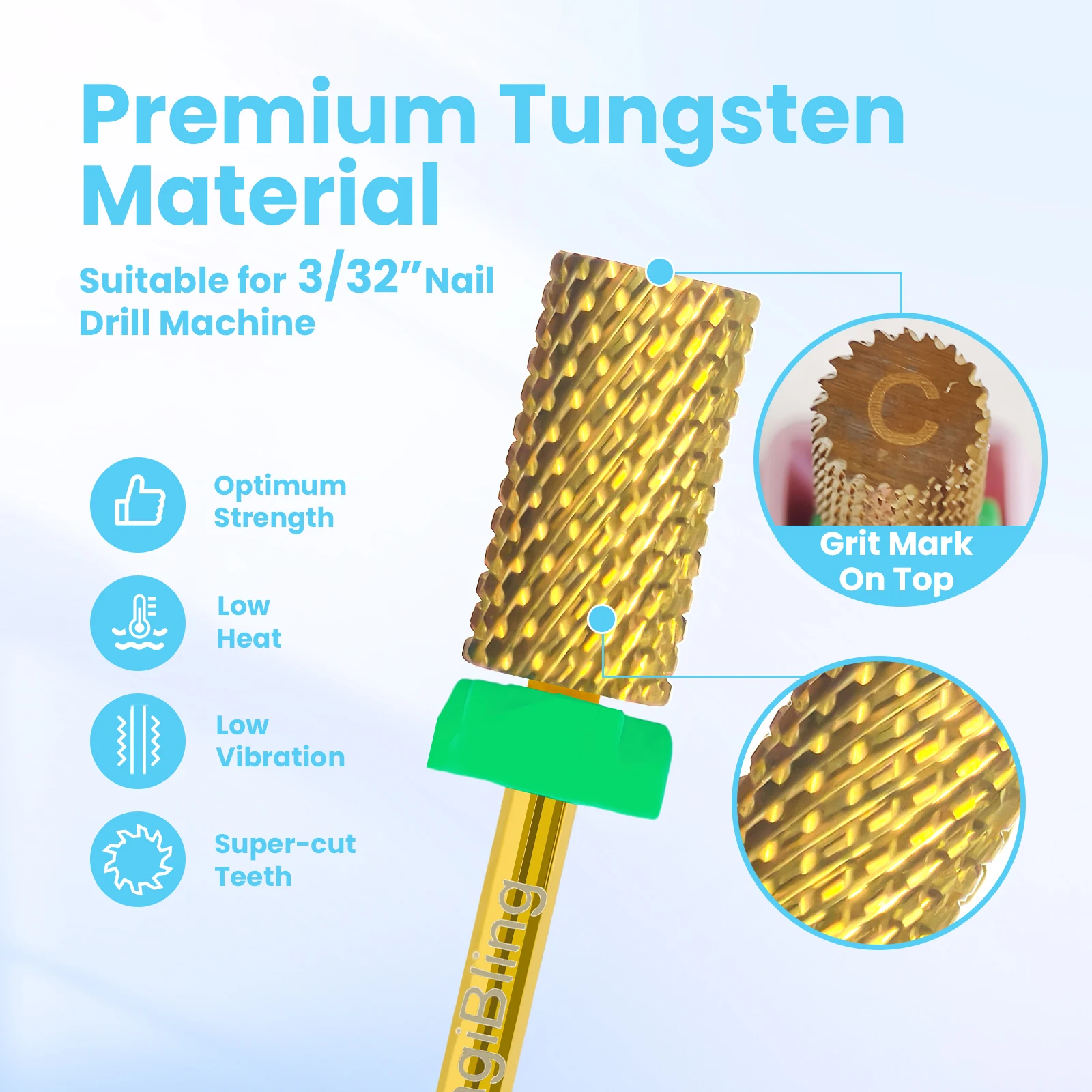 Golden Tungsten Carbide Nail Drill Bit for Manicure and Pedicure Accessories