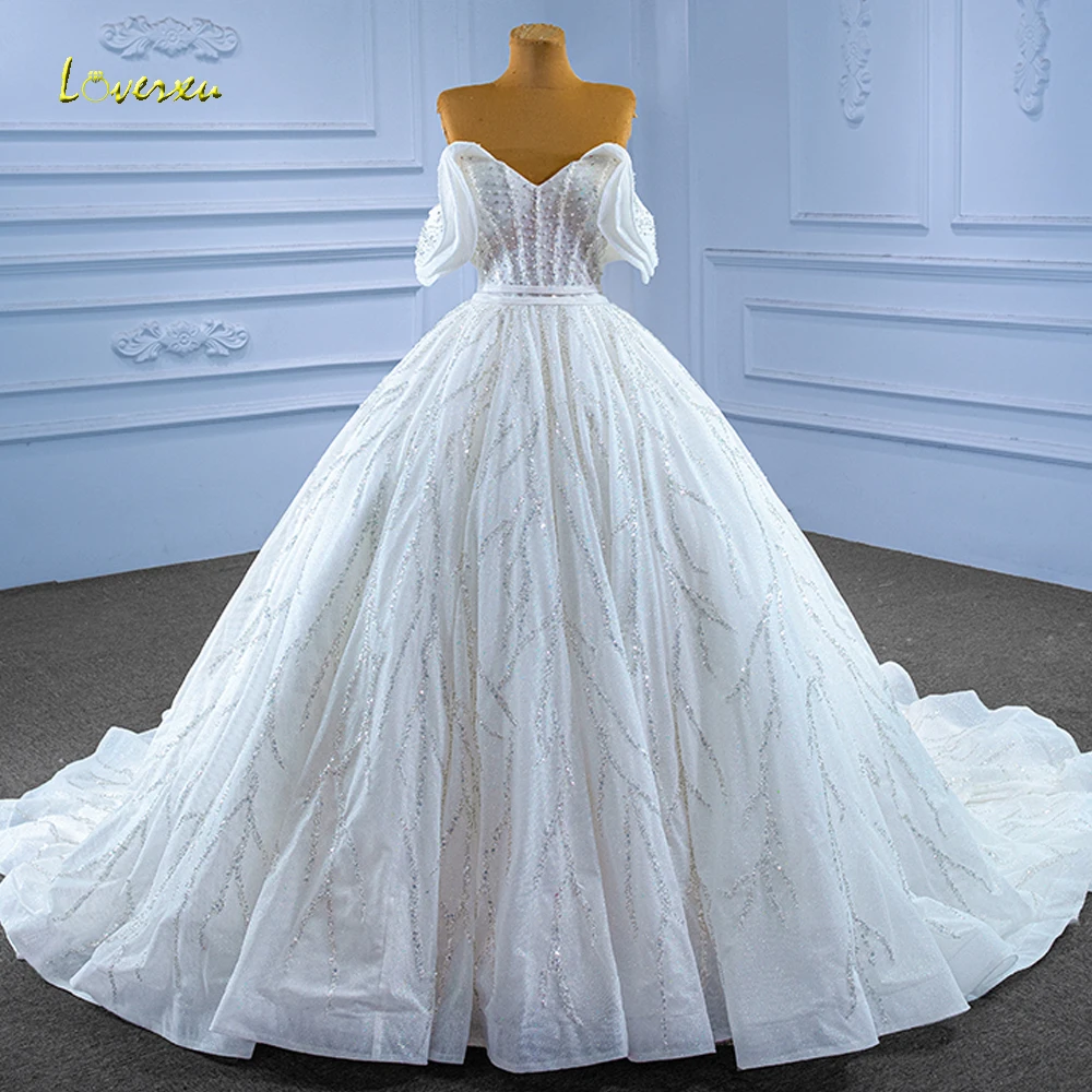 

Loverxu Ball Gown Luxury Wedding Dresses 2023 Sweetheart Off The Shoulder Ruffles Vestido De Novia Lace Sequined Robe De Mariee