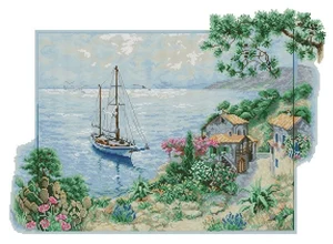 Chinese Cross Stitch Set, Embroidery Needlework, Craft Packages, Cotton Fabric Floss,Luca-s B2343 seascape 60-45