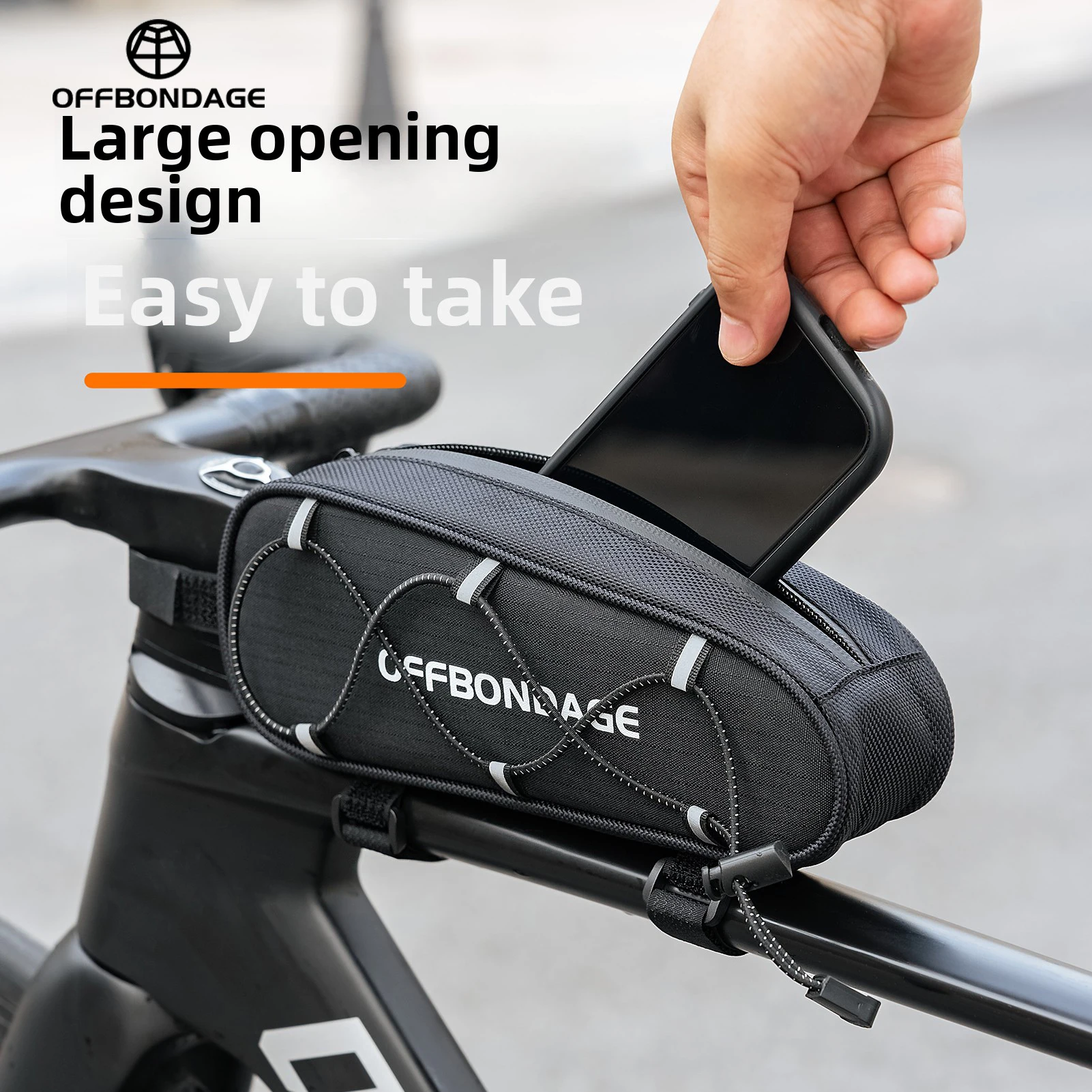 Borsa da Bici OFFBONDAGE per Tubo Superiore, Riflettente, Grande Apertura, per MTB e Bici da Strada, Porta Telefono, Borsa Portaoggetti, Accessorio