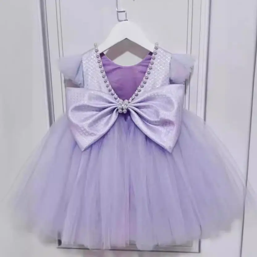 

Flower Girl Dresses Purple Backless Princess Dress 2024 New Mermaid Theme Baby Girl Dress Birthday Party A3731