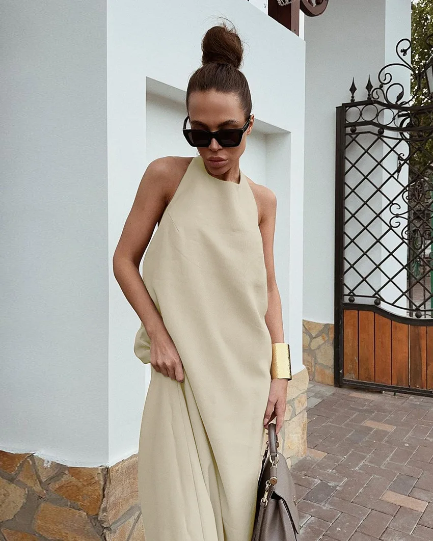 Summer Skirt French Cotton and Linen Neck Halter Dress