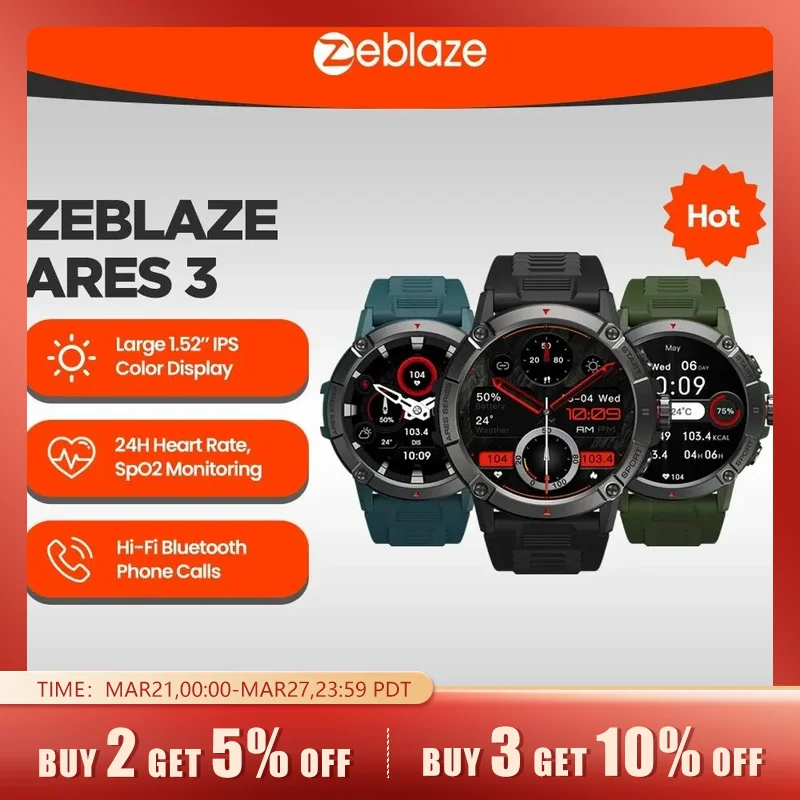 Zeblaze Ares 3 Pro Smart Watch (49.99 USD) 