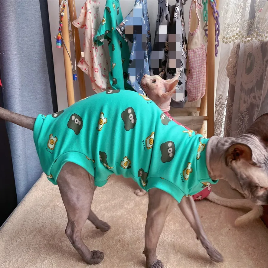 Cat clothing Summer Spring Coat For Sphynx Cat Cotton T-shirt for Dogs Kittens Green Pink Cute Cartton Vest for Pet Cat supplies