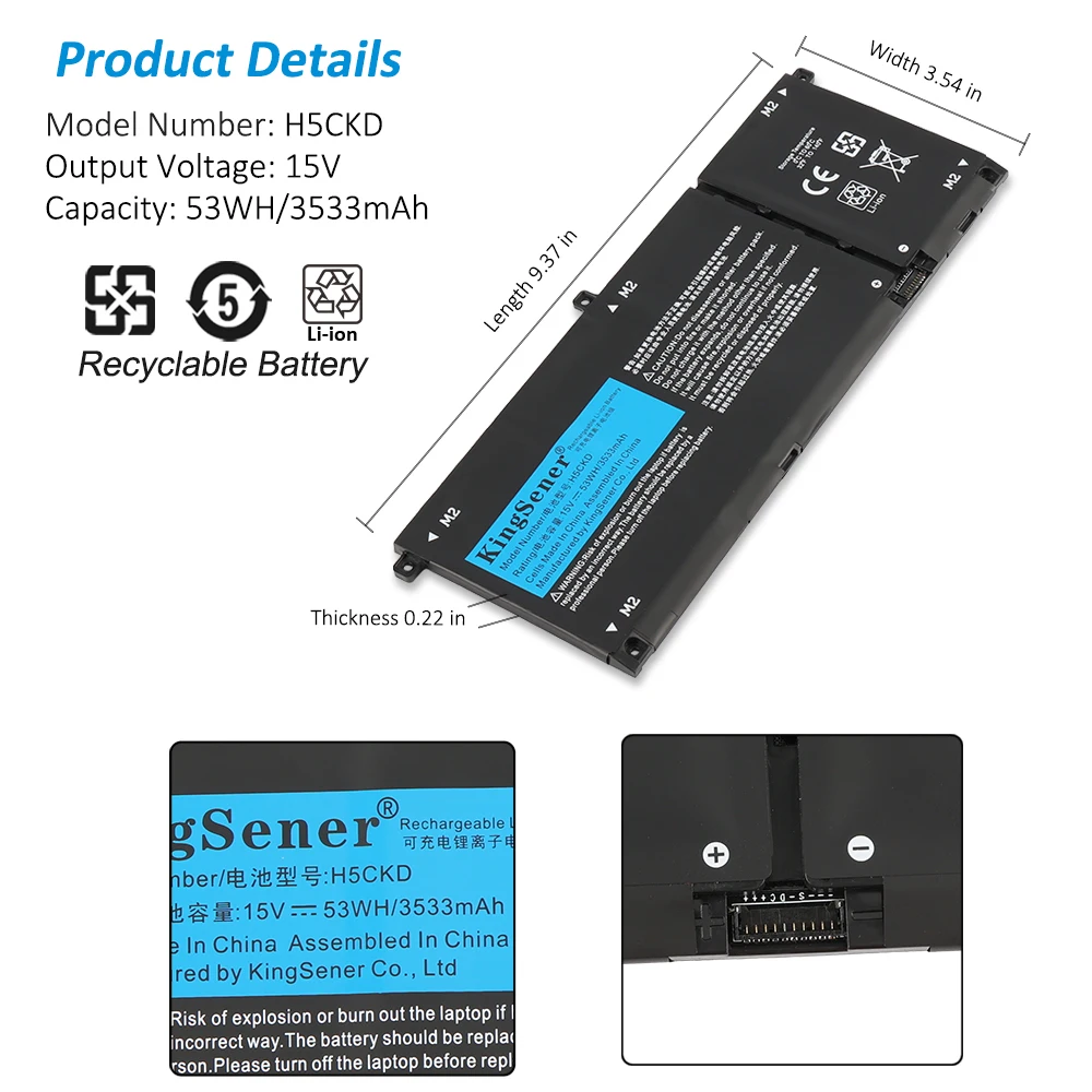 KingSener-Batería 2 en 1 para ordenador portátil, pila para DELL Inspiron 5408, 5508, 5509, 5400, 5406, 7405, 7500, 7506, 53WH, H5CKD, para DELL Latitude 3410, 3510