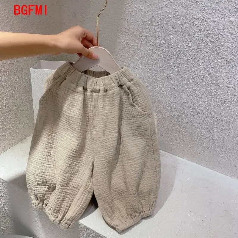 Korean Baby Toddler Boys Girls Soft Thin Casual Short Sleeves + Shorts Set Cotton and Linen Breathable Plaid 2pcs Suit
