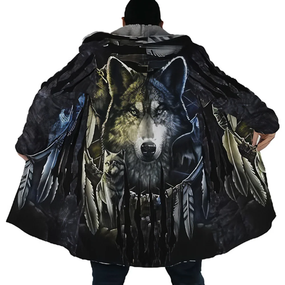 

Men's Winter Fleece Jacket Coat Parka Wolfs Tribal Graphics Long Padding Sweatshirts Daily Outerwear Lightweight Puffer Men 2023