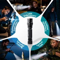 פנס טקטי UltraFire T1X עם נרתיק חגורה מגנטי 3 מצבים פנס משטרה נטען USB C 1200 לומן לקמפינג חירום 6