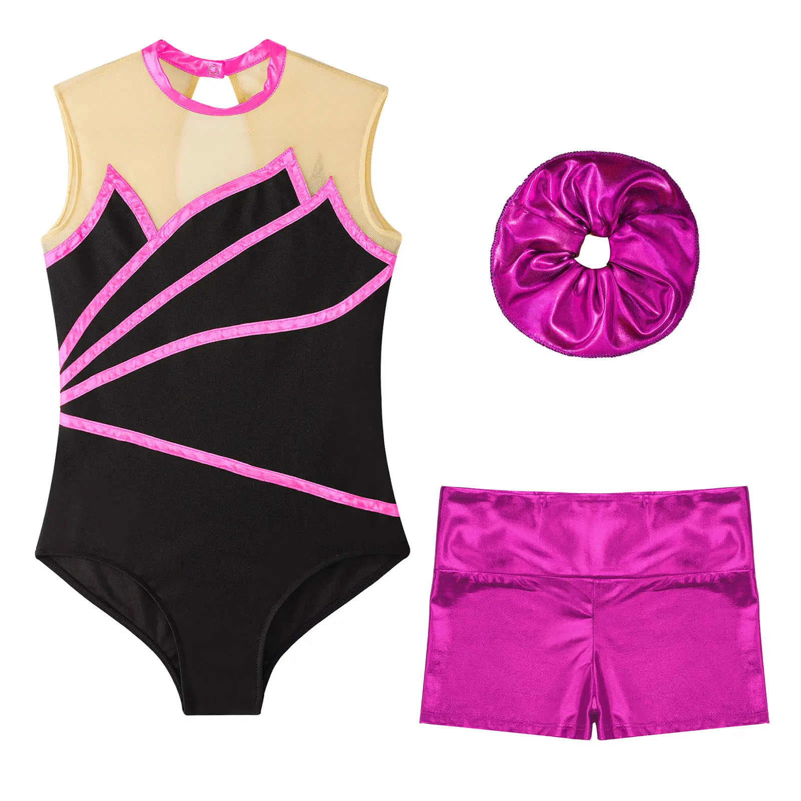 Ballet leotard dance leotard girls dance costumes children rhythmic gymnastics leotard for girl kids teens sleeveless with metallic shorts skating bodysuit
