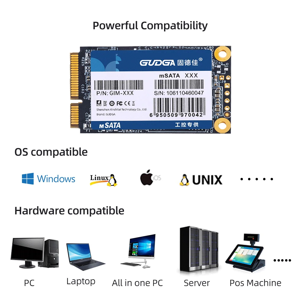 Gudga-ssd Msata Mini Sata para Laptop e Desktop Unidade de Estado Sólido Interno Disco Rígido Sata3 32gb 64gb 128gb 256gb 512gb Indústria - Imagem 3