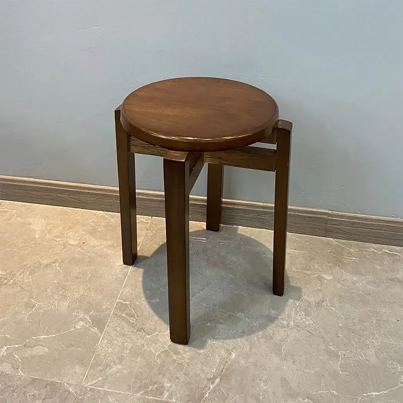 

Solid Wood Round Stool Wooden Ottomans Household Modern Simple Folding Dining Table Stools Solid Wood Dining Chairs Benches